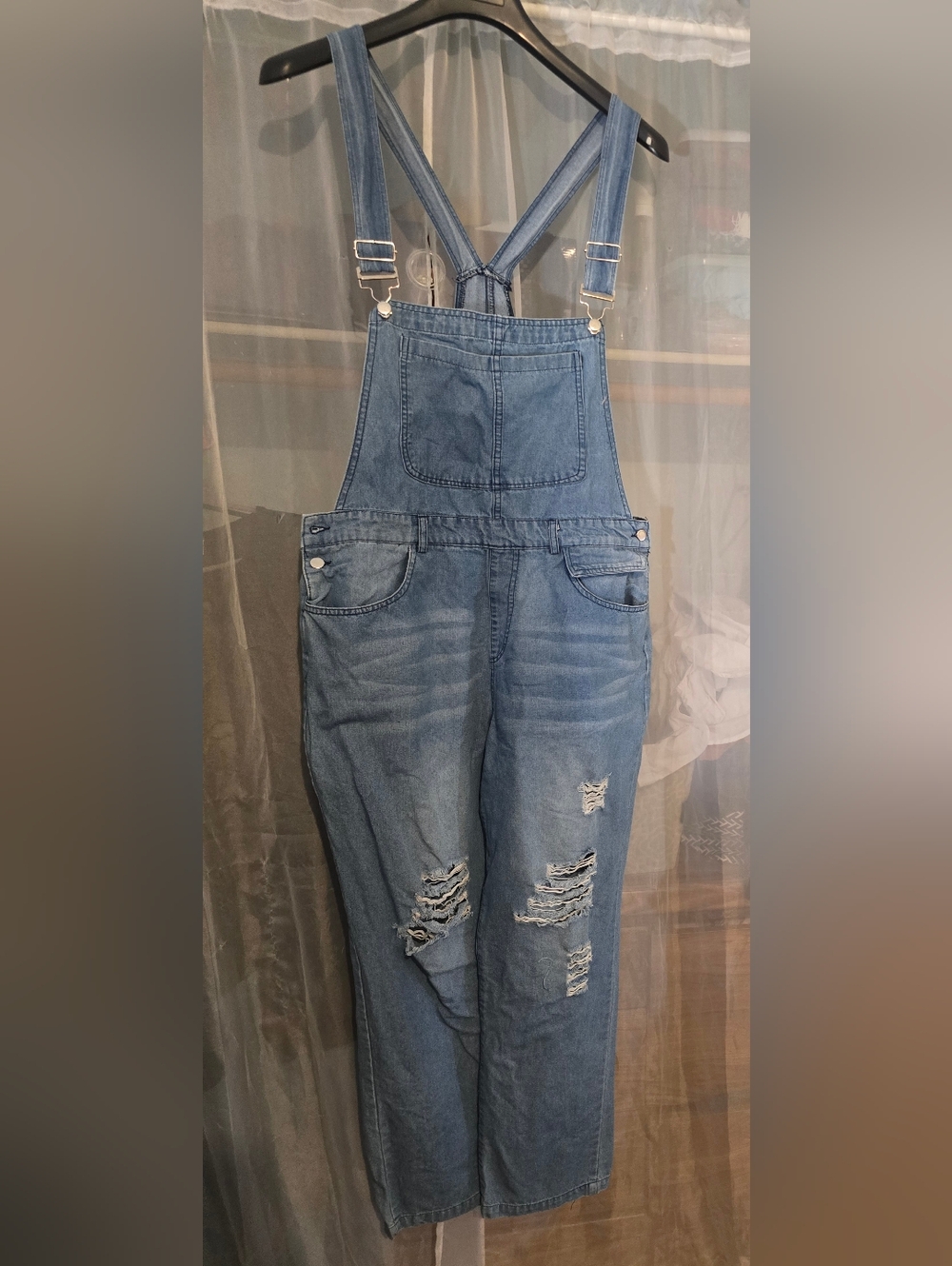 Distressed Denim Bib Overalls Women's Jumpsuit Large As Is Size L